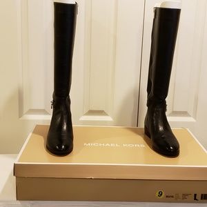 MK black leather and synthetic boots
